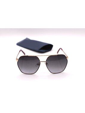 Foster Grant Sunglasses Gold Red Hexagon Frames Dark Gray Lenses Soft Case Vtg